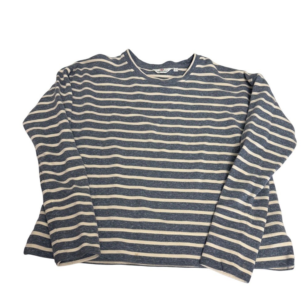 Vineyard Vines Womens Blue Cream Striped French Terry Sweatshirt Size S Nautical